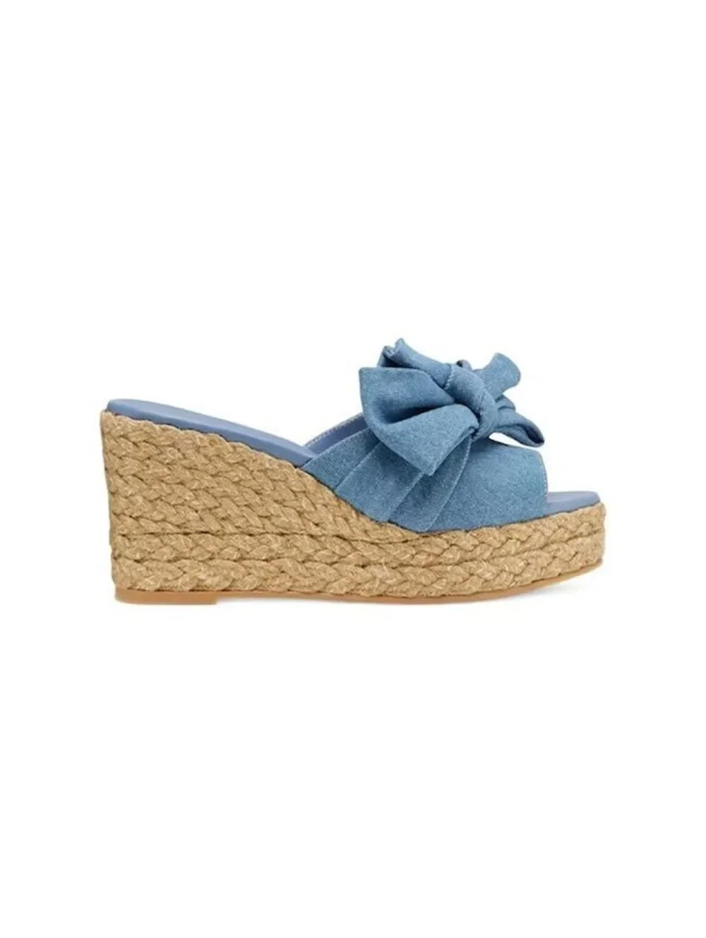 Stuart Weitzman Blue Denim Espadrille LoveKnot slide sandals size 9.5 worn once